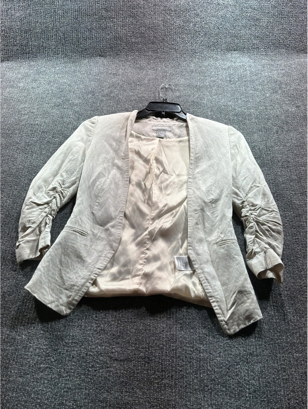 H&M Beige Ruched Sleeve Blazer Jacket Size 2
